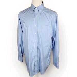 Jos A Bank Traveler Shirt Mens 17-36 Blue Houndstooth Tailored Fit Button Down